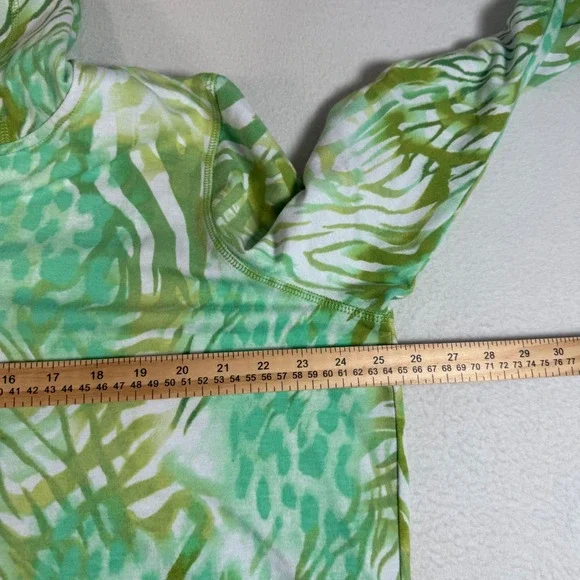 Susan Graver Weekend Hooded Tunic Women XLP Green Animal Print Resort Tropical - Picture 6 of 9